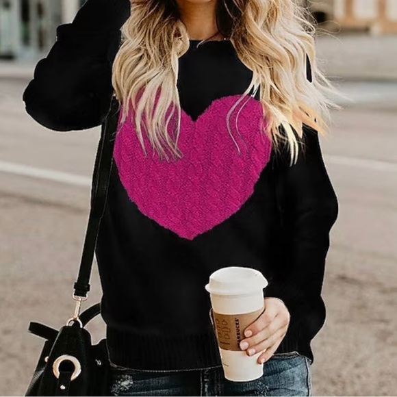 NEW Black with Pink Heart Pull-Over Sweater (brand new in bag) size XL - Picture 1 of 4